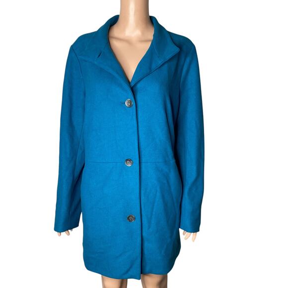 J. Jill Coat Peacock Womens Large Teal Button Front Fleece New - Picture 1 of 10
